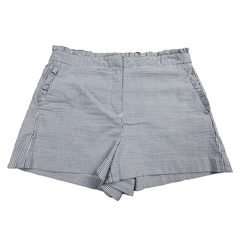 J. CREW Striped Seersucker Ruffled Shorts Size 12 Preppy Coastal Nautical Beachy